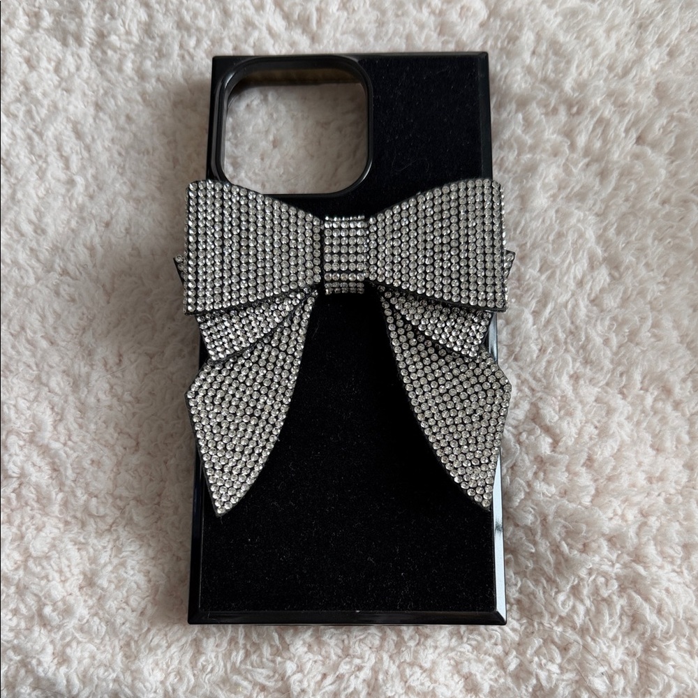 Flaunt Elite Black Square Rhinestone Bow Brilliance iPhone 15 Pro Max Case
